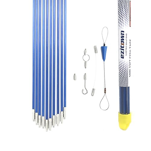 Miniatura 6 de Kit de cinta de pescado de fibra de vidrio, extractor de cable conectable, diámetro de 0.197 in, 33 pies, rosca de conector M4, empuje, varillas de