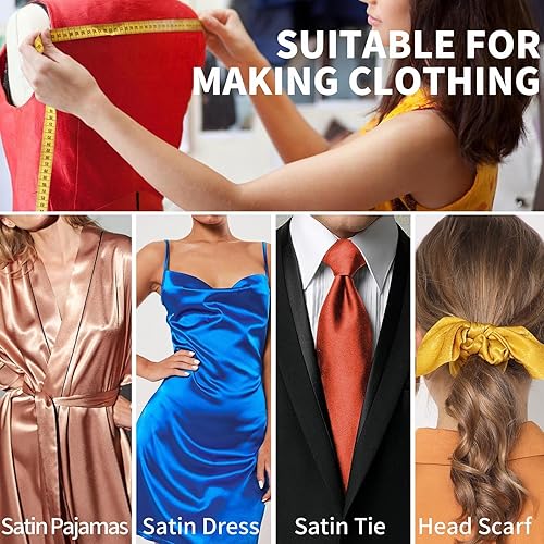 Miniatura 5 de Homiest Burgundy Satin Fabric by The Yard, 5 Yards x 58 Inch Charmeuse Satin Fabric Silky & Shiny Cloth Fabric, Smooth Bridal Satin Fabric for