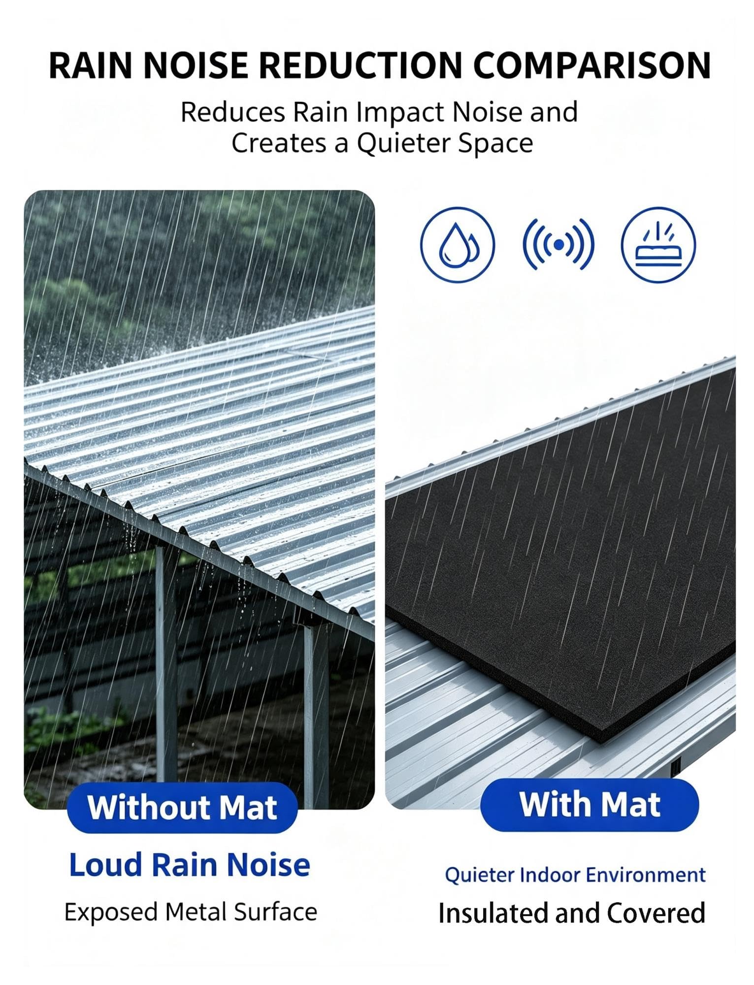 Tapis phonique autocollant pour toiture métallique, mousse découpable