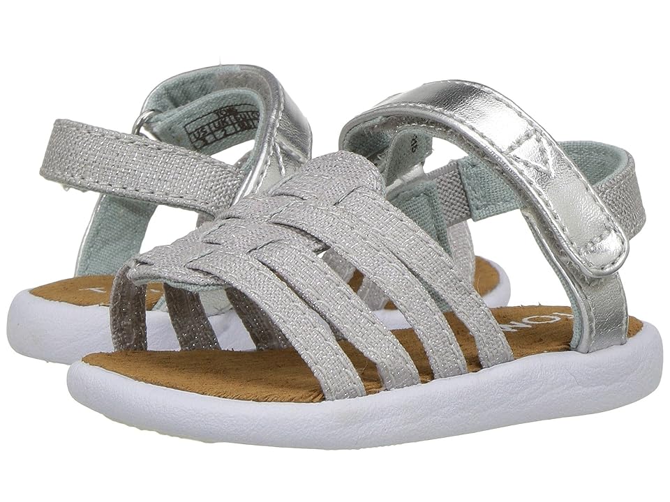 

TOMS Kids Huarache Sandals (Infant/Toddler/Little Kid) (Silver Metallic Linen) Girls Shoes, Multi