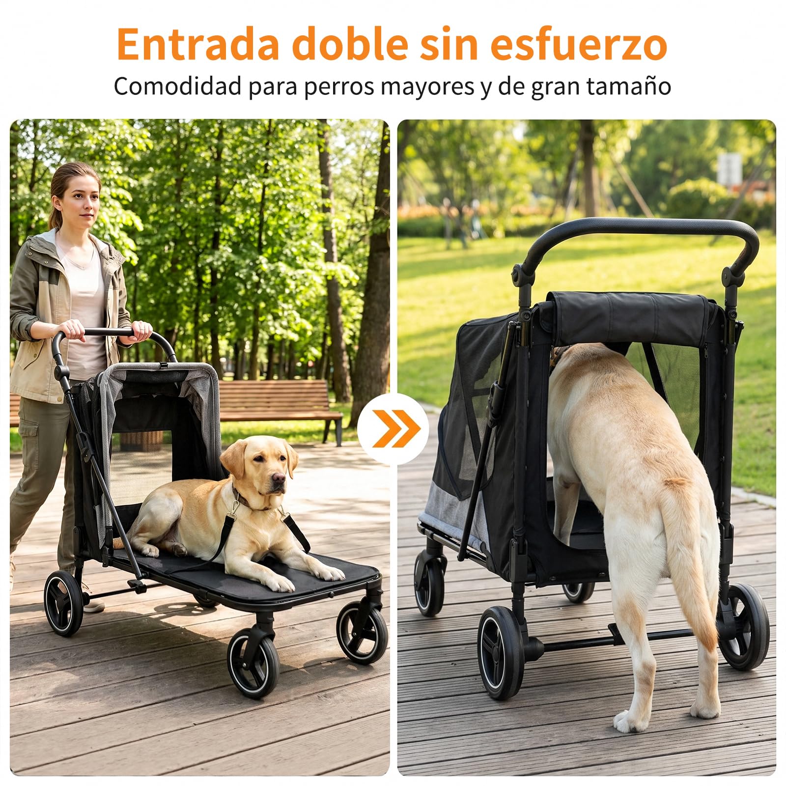 MAMIZO Carrito para perros hasta 30 kg, Cochecito Plegable con 2 entradas
