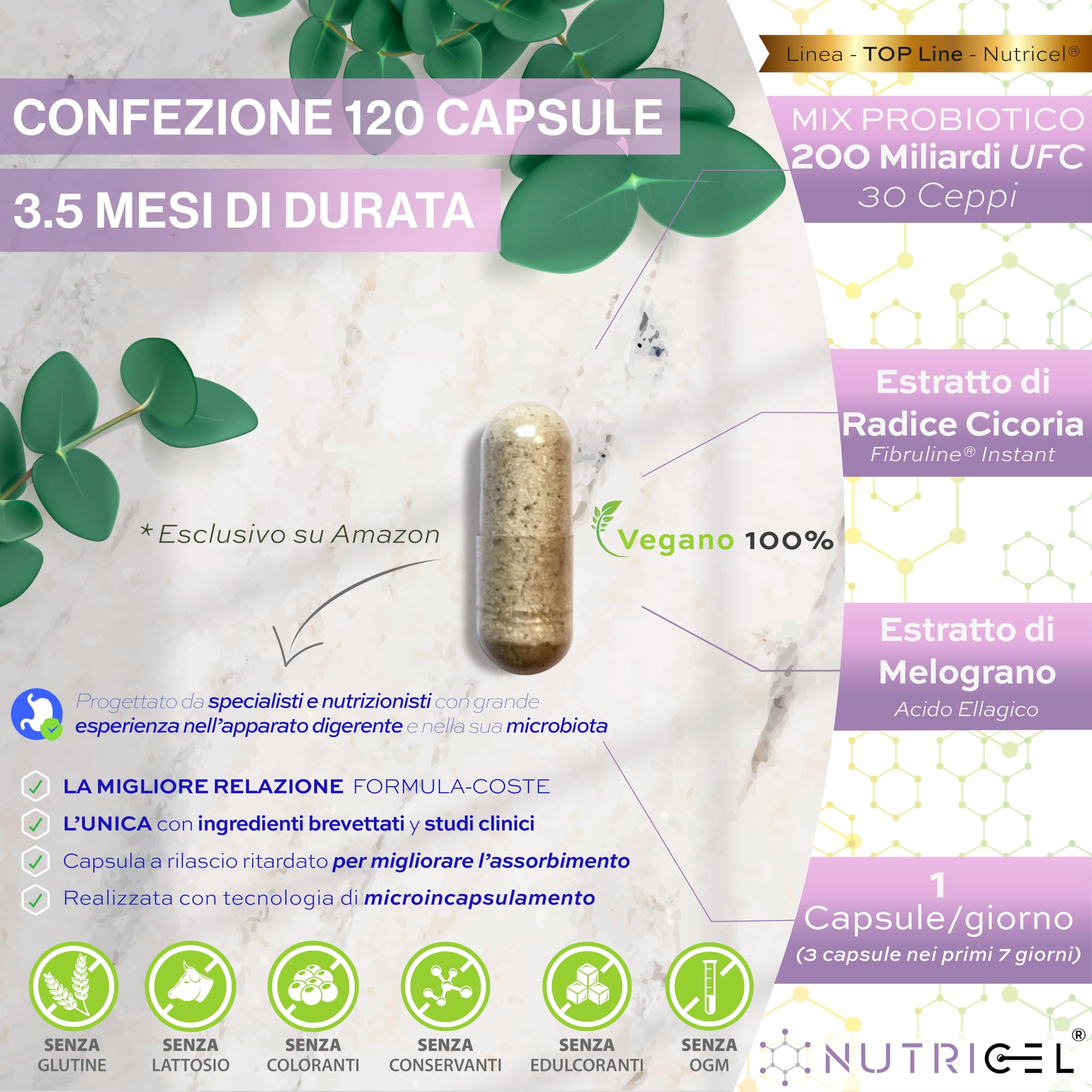 Fermenti Lattici Probiotici | Probiotici per Intestino | 200 Miliardi UFC/giorno + 30 Ceppi | Fermenti lattici + Zinco, Inulina ed Estratto di Melograno | Massima Concentrazione | Vegano | 120 Capsule