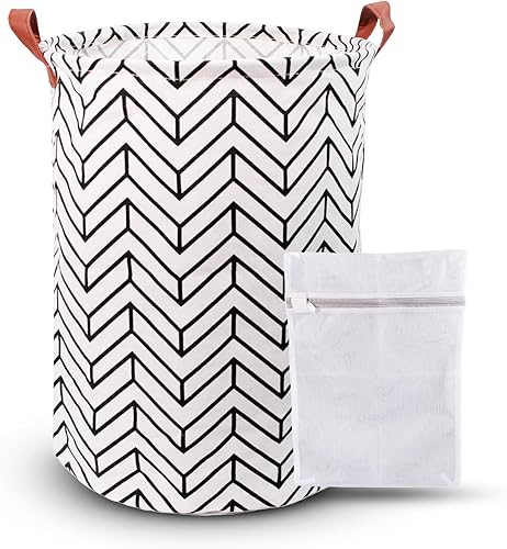 Cesta de lavandería + bolsa de malla para ropa pequeña (2 en 1)  Cesta de lavandería plegable con asas de cuero  Contenedor de almacenamiento