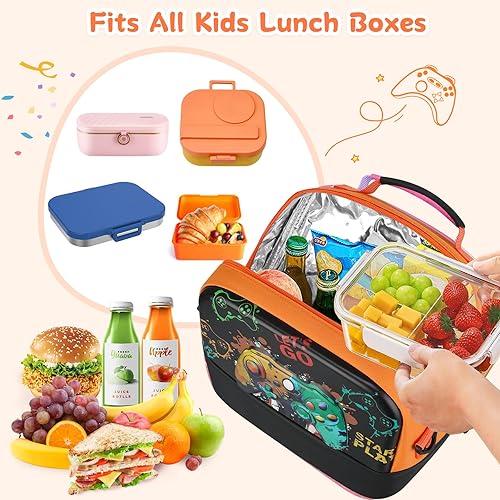 Miniatura 2 de Bolsa de almuerzo para niños, duradera bolsa de almuerzo aislada para niñas, niños, bolsa de almuerzo lavable con correa ajustable para el hombro,