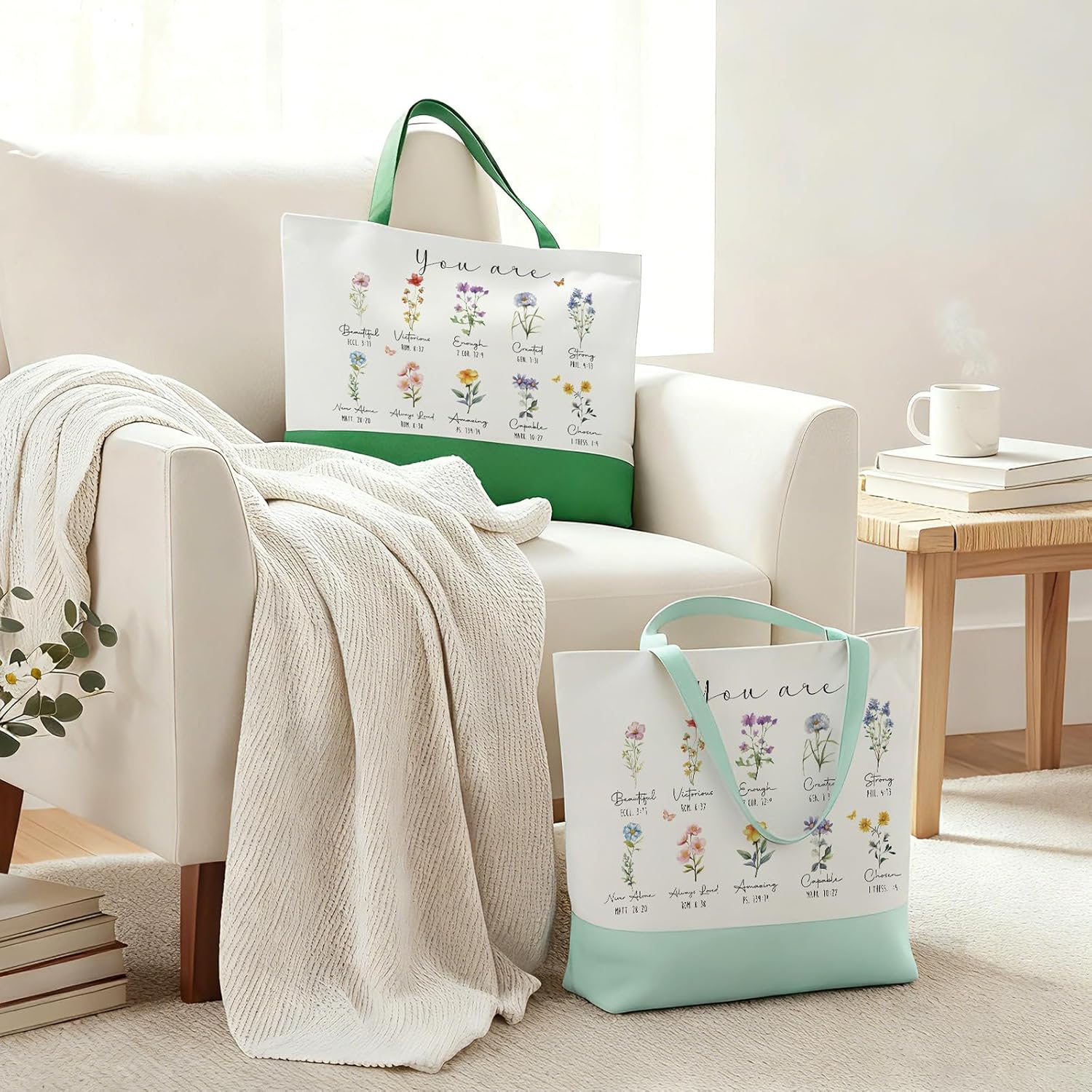 10 Pcs Christian Gift Inspirational Bible Verse Tote Bags Religious Gift Flowers Reusable Grocery Christmas - Image 7