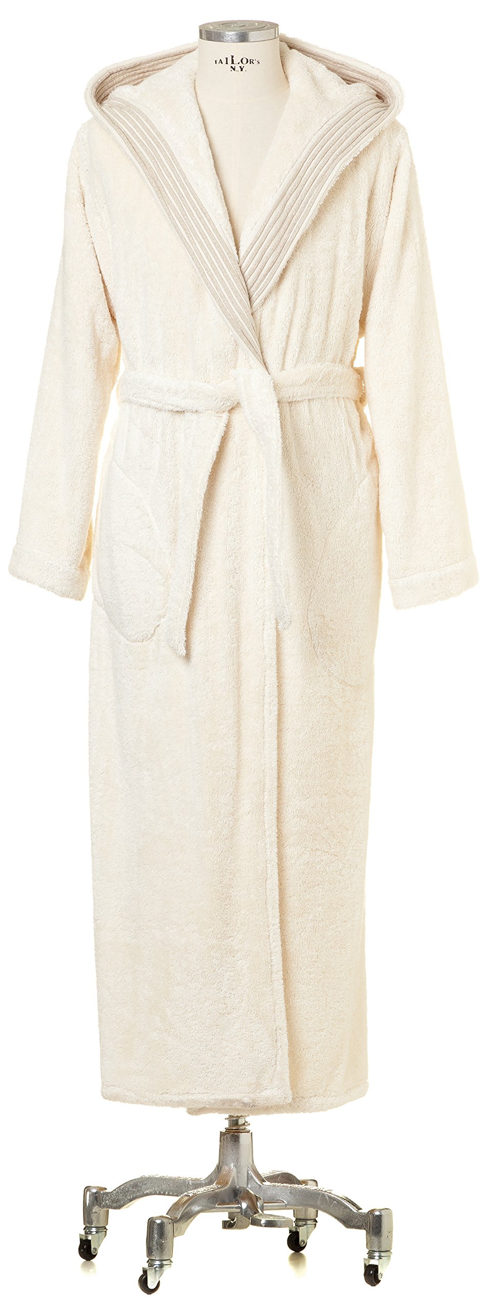 Mövemöve Wellness hooded bathrobe with chenille piping in size S made of 100 % cotton (Spinair), nature