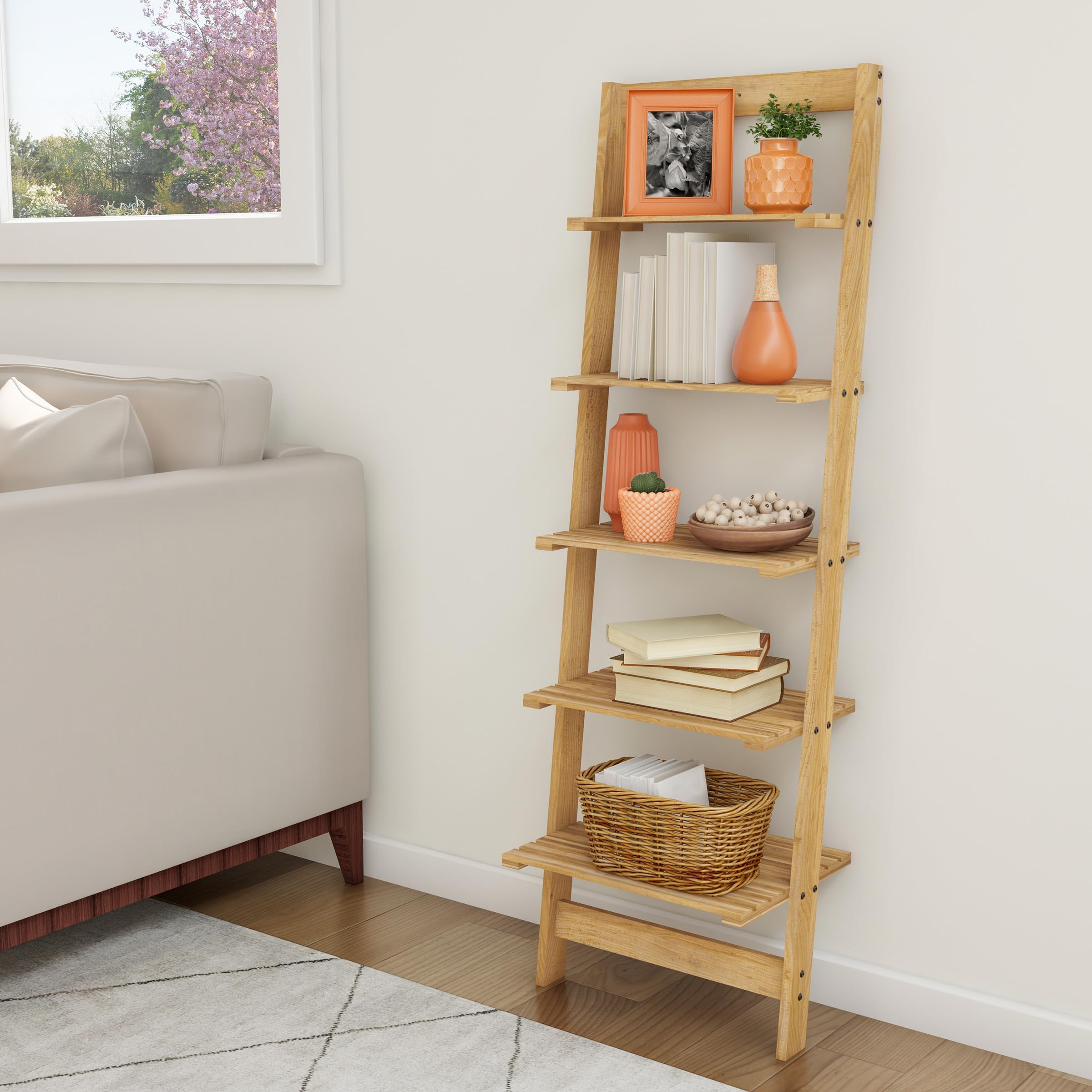 Lavish Home 5 Tier Bookcase Decorative Oak Effect