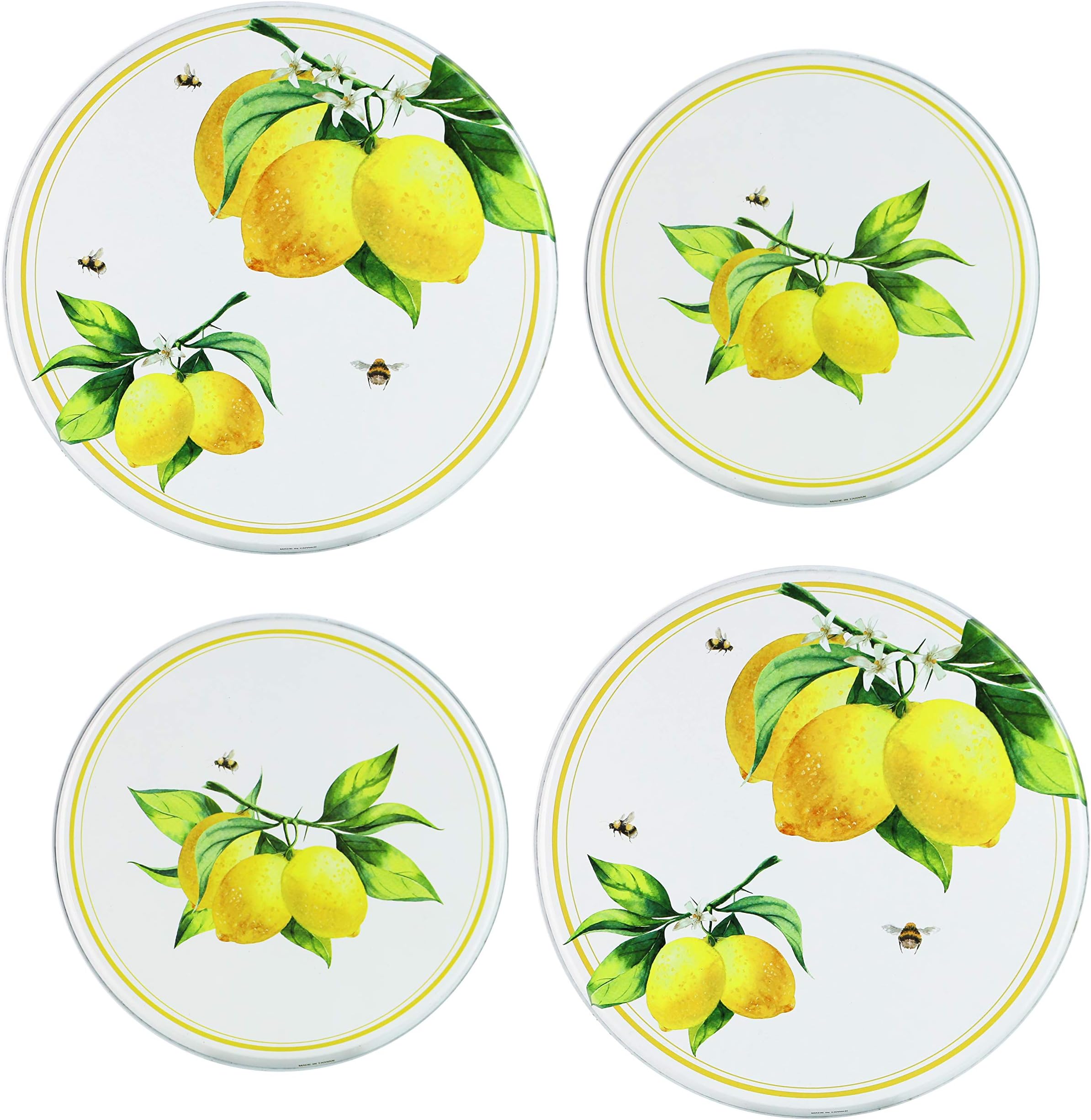 Burner Covers For Electric Stovetop, Decorative Lightweight Tin Covers, Set of 4 (2-8 inch & 2-10 inch), Conceals Messy Drip Pans, Fresh Lemons
