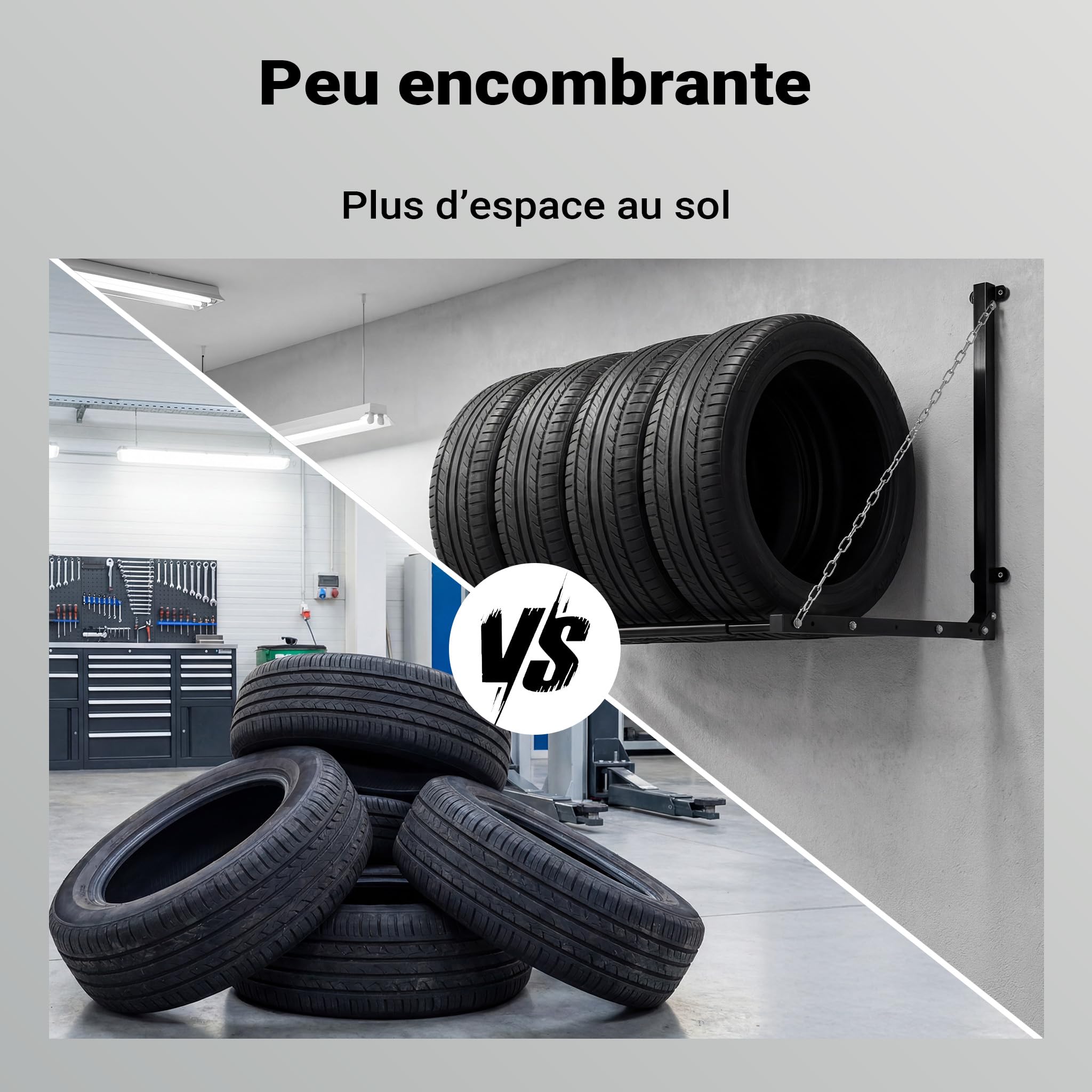 WilTec Support Mural pour 4 Pneus Rangement Pneus Porte-Roues Stockage Arbre à Jantes Étagère pour pneus