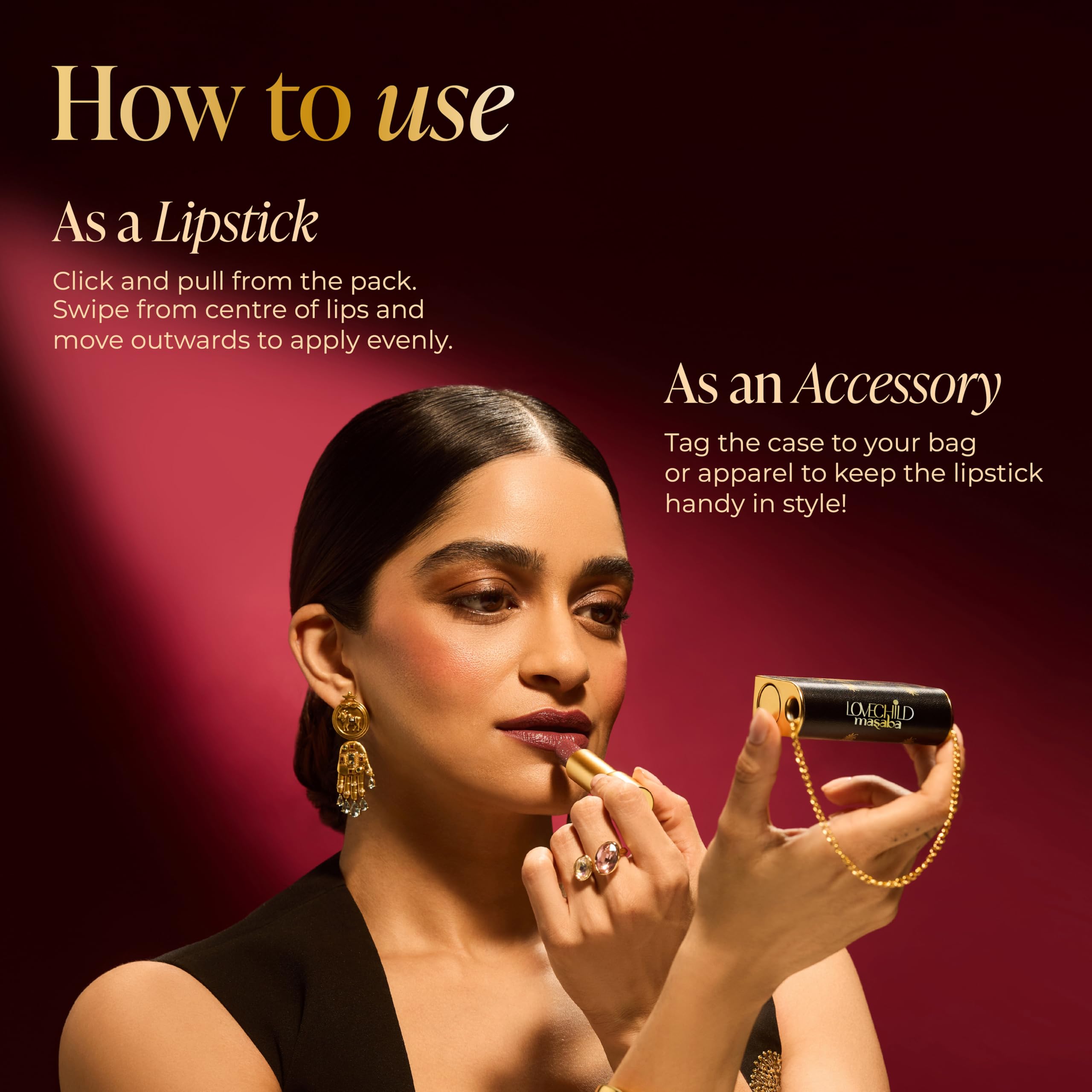 LoveChild Masaba "The Batua" Lipstick, Gulaabo (Red) Rich Satin Finish Lipstick with Built-in Mirror, Hydrating, Nourishing Formula with Jojoba Oil, 4g 1