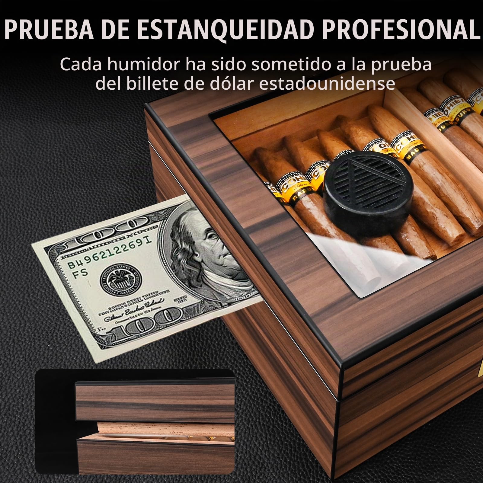 Humidor Puros, Caja Puros Hecho a Mano, Humidor con Mechero, Corta Puros y Humidificador para 25-50 Puros, Grandes Regalos para Hombres (Puros No Incluidos)