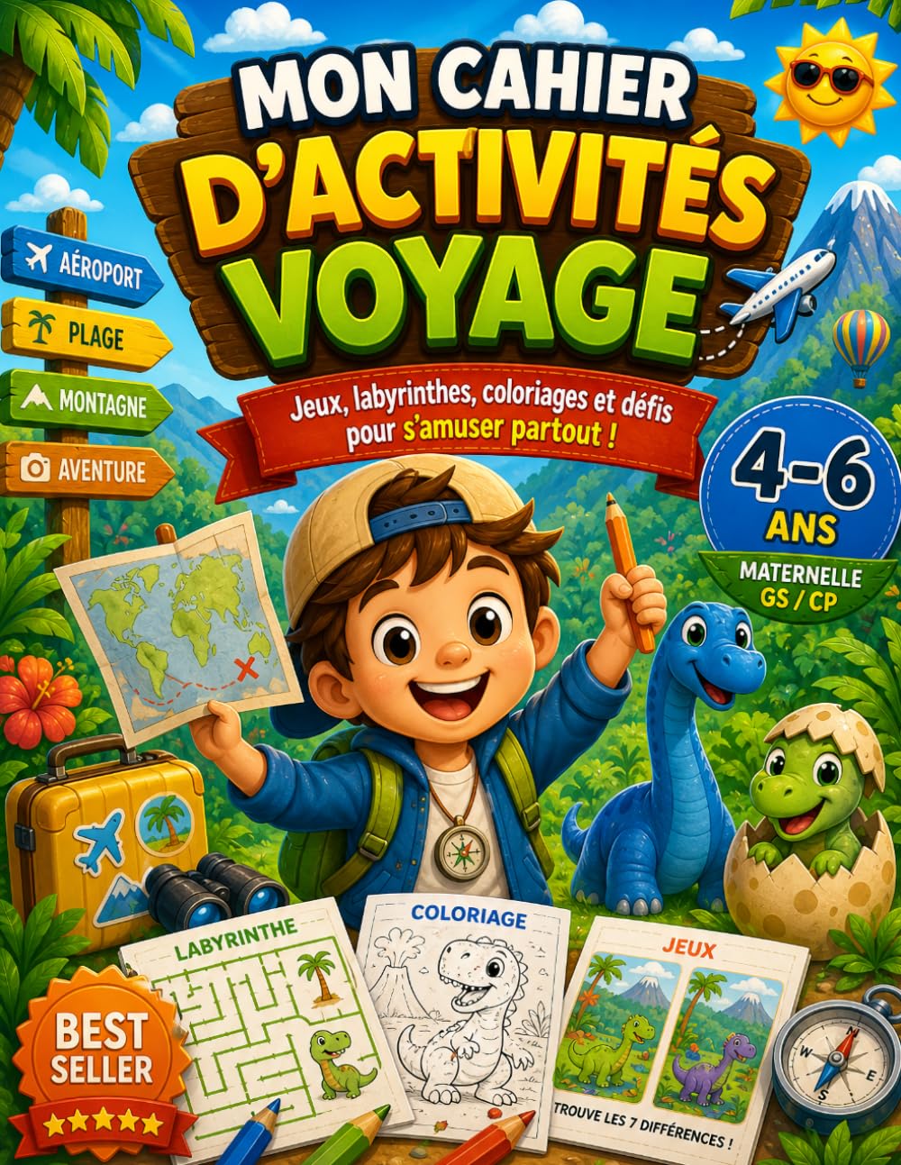 Mon cahier d’activités voyage: Jeux, labyrinthes, coloriages et défis pour s’amuser partout !