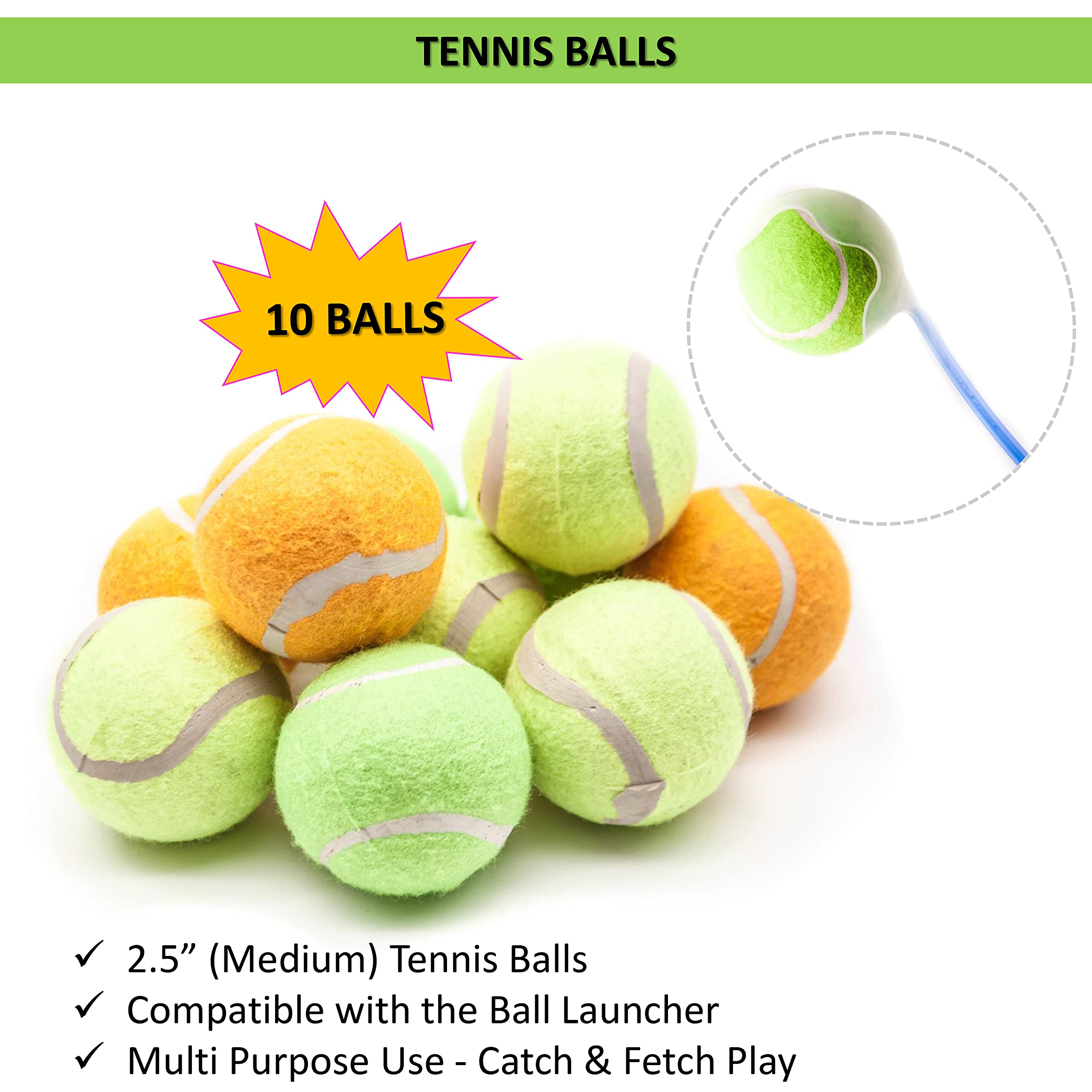 2 lanceurs de balles de 46 cm de long pour chiens avec 10 balles pour chien, jouets pour chien, lanceur de balles de tennis pour chiens, forte adhérence