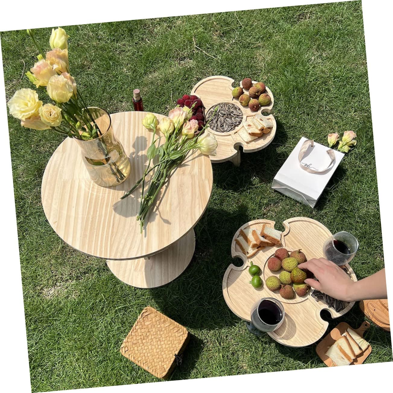 Totority Outdoor Portable Wine Rack Table Wooden Beverage Desk for Picnic Camping Beach Pool Wine Supplies Lightweight Durable Easy to Carry