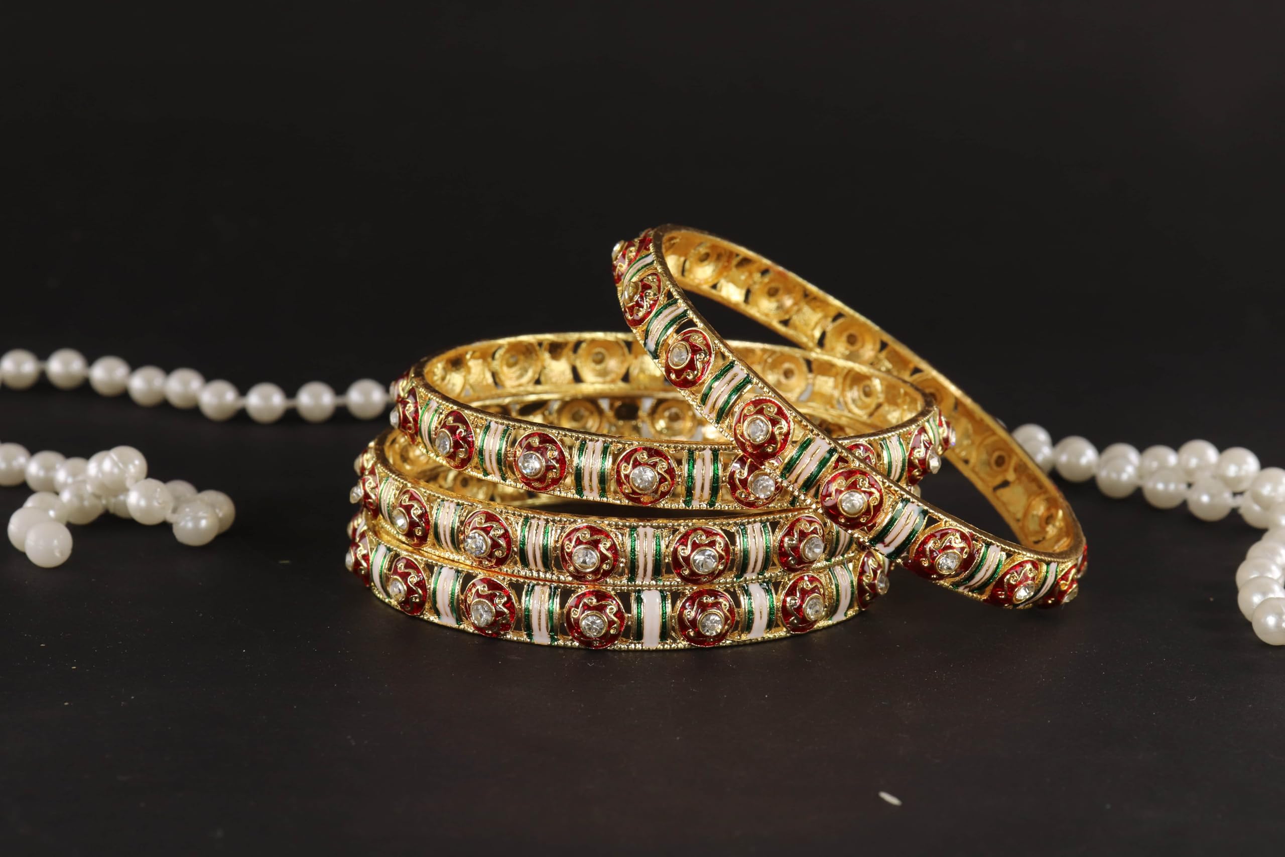 NMII Traditional Metal Bangles Set For Women & Girls with Golden Zircon Stones | Kundan Stone Bangles | Bangles For Women Stylish | Kangan For Women Golden | Chudi Bangles Latest-(MAH119-Gold-2.6) 3