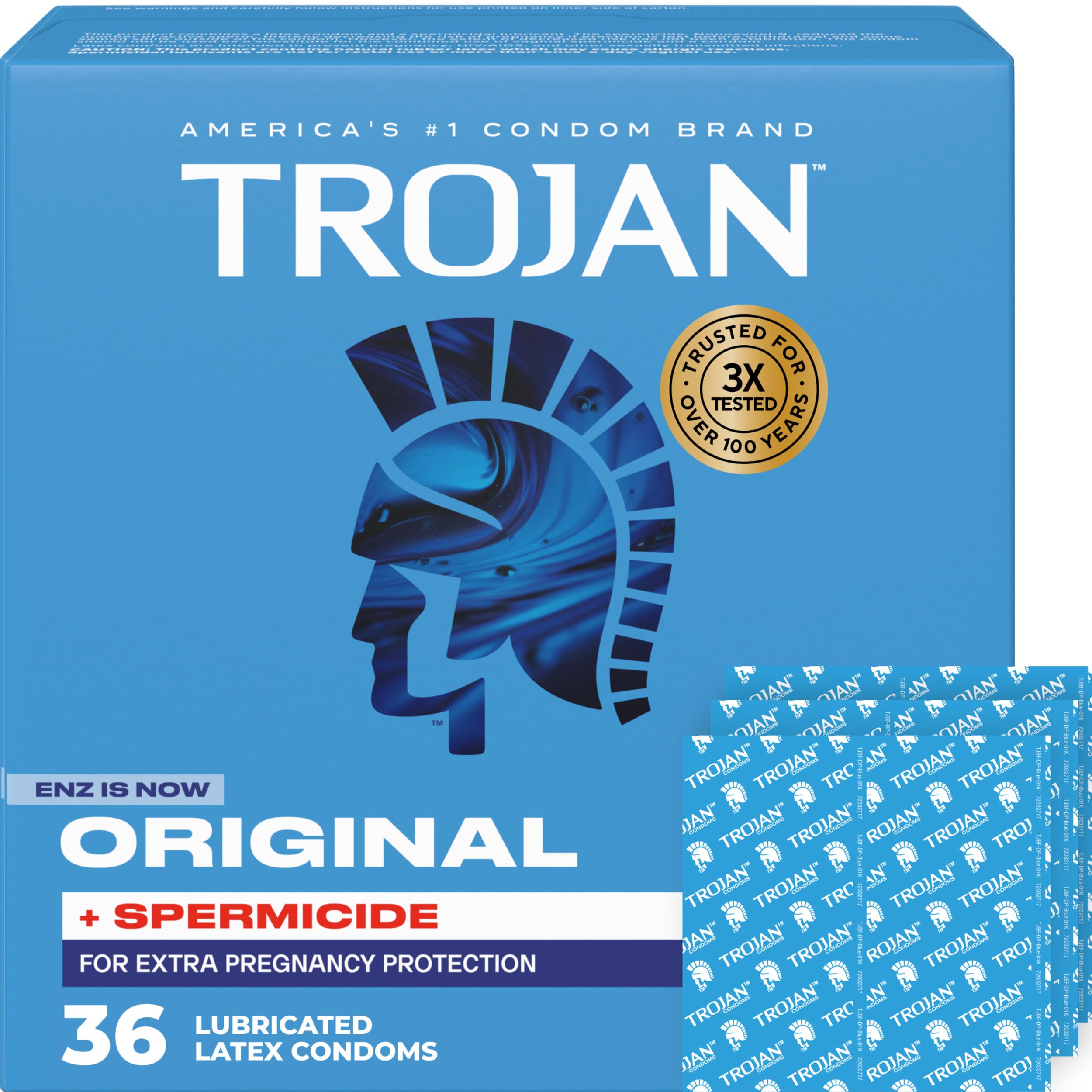 TROJAN ENZ Spermicidal Lubricated Condoms, Value Pack, 36 Count