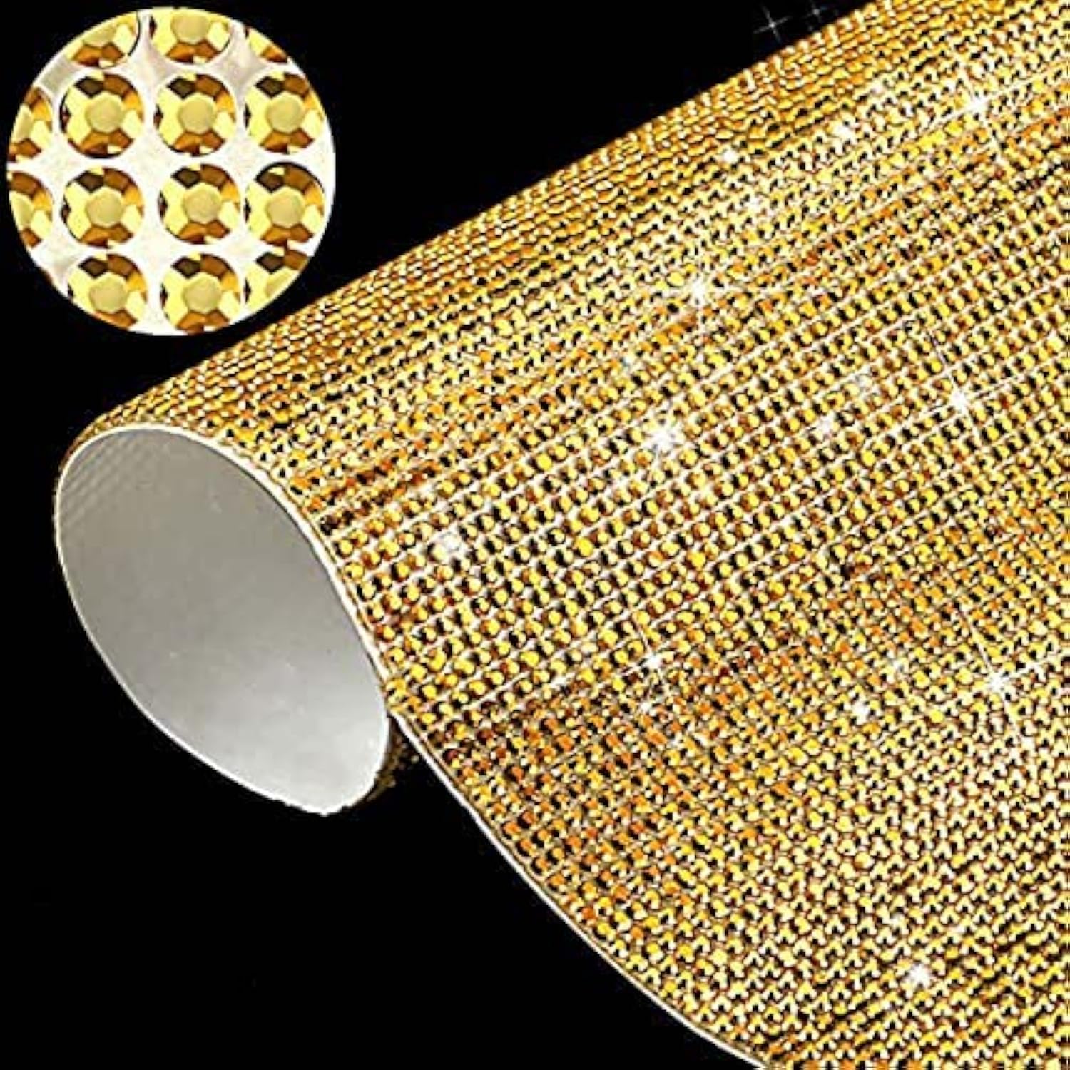 12000 Pieces 2mm Bling Bling Rhinestone Sheet DIY Car Decoration Self Adhesive Heat Repair Glitter Crystal Gem Sticker for Car & Craft Decoration (Gold)