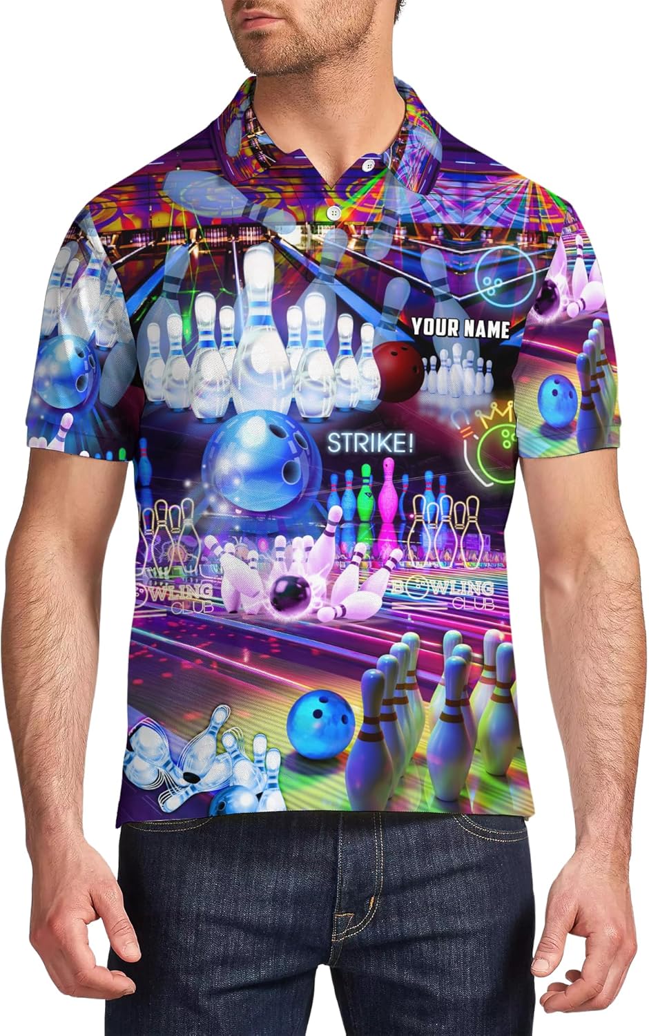 Personalized Bowling Polo Shirt Printed Golf Shirt with Bowling Theme Graphic On it for Bowler