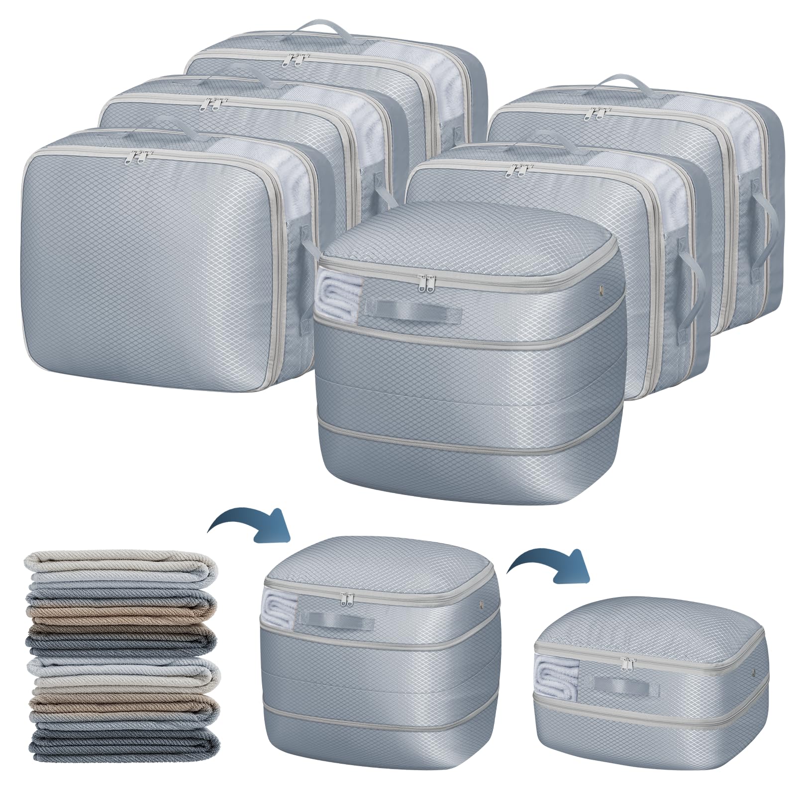 DIMJ Compression Storage Bags 6 Pack - Blanket Storage Bags with Window Zipper, Ultra Space Saving Self Compression Organizer for Puffer Jacket, Bedding, Lightweight Comforter Duvet, Sweater, Sheet
