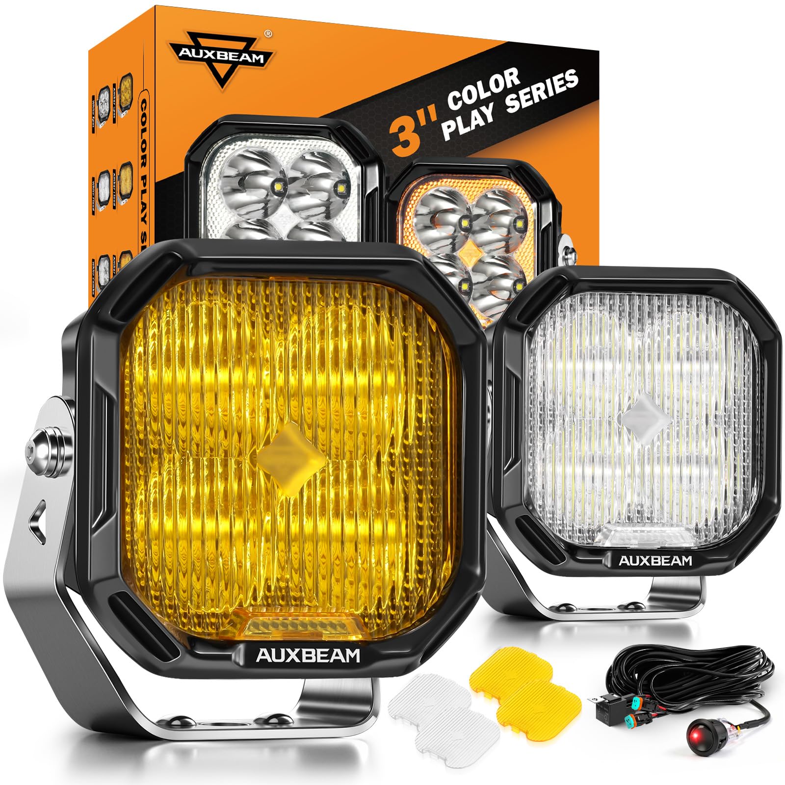Auxbeam Color Play Series 3" Fog Beam LED Pods Cube Offroad Lights 2-Pack