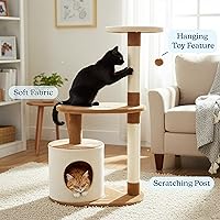 Vista 4 de PETMAKER Cat Tree Condo 3 Tier with Condo and Scratching Posts, 37.5", Brown and Tan