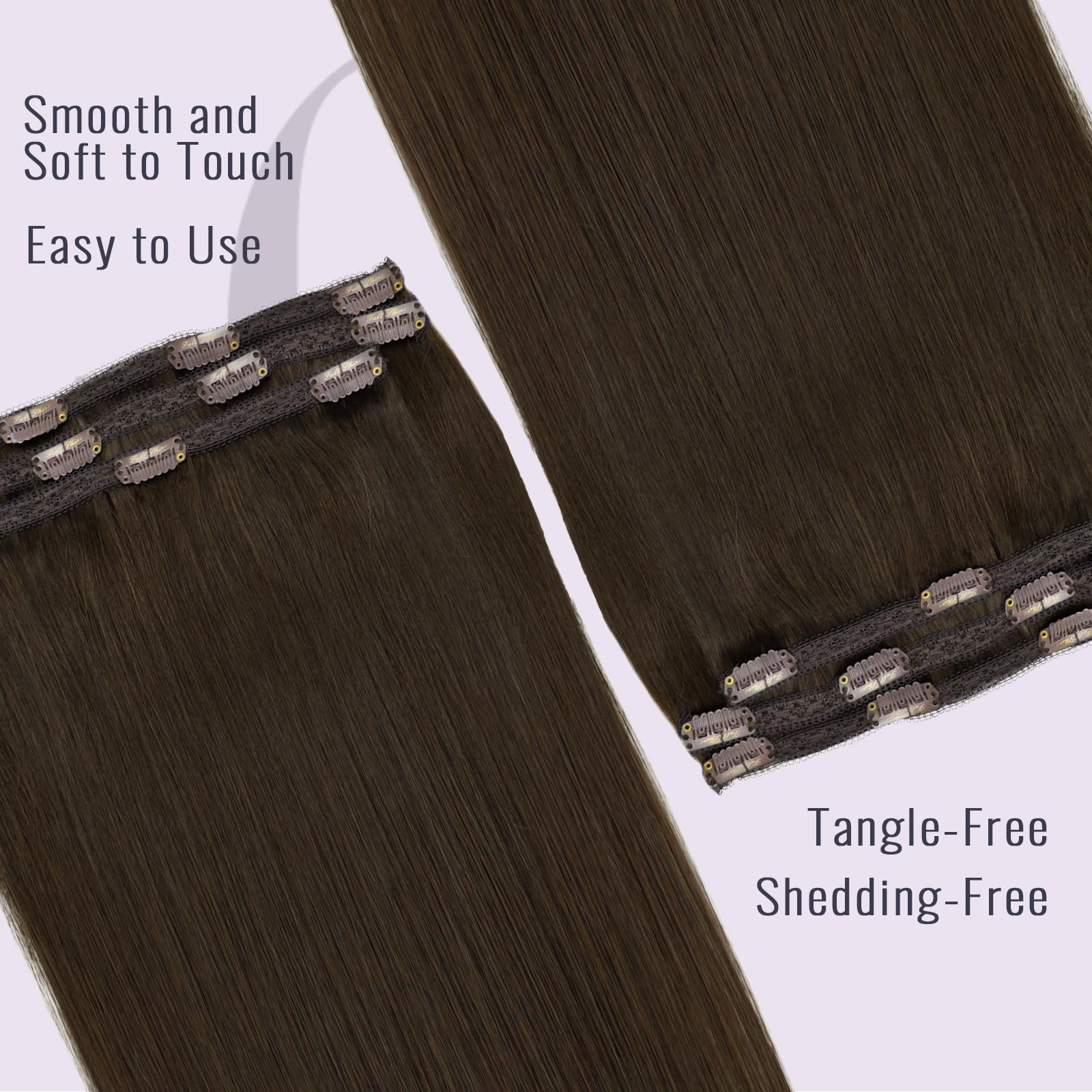 Fshine Clip in Dark Brown 12 Inch Human Hair Extensions, 50g, 3PCS, Double Weft, Real Human Hair, 1.clip#2, 12 inch-50g - Image 2
