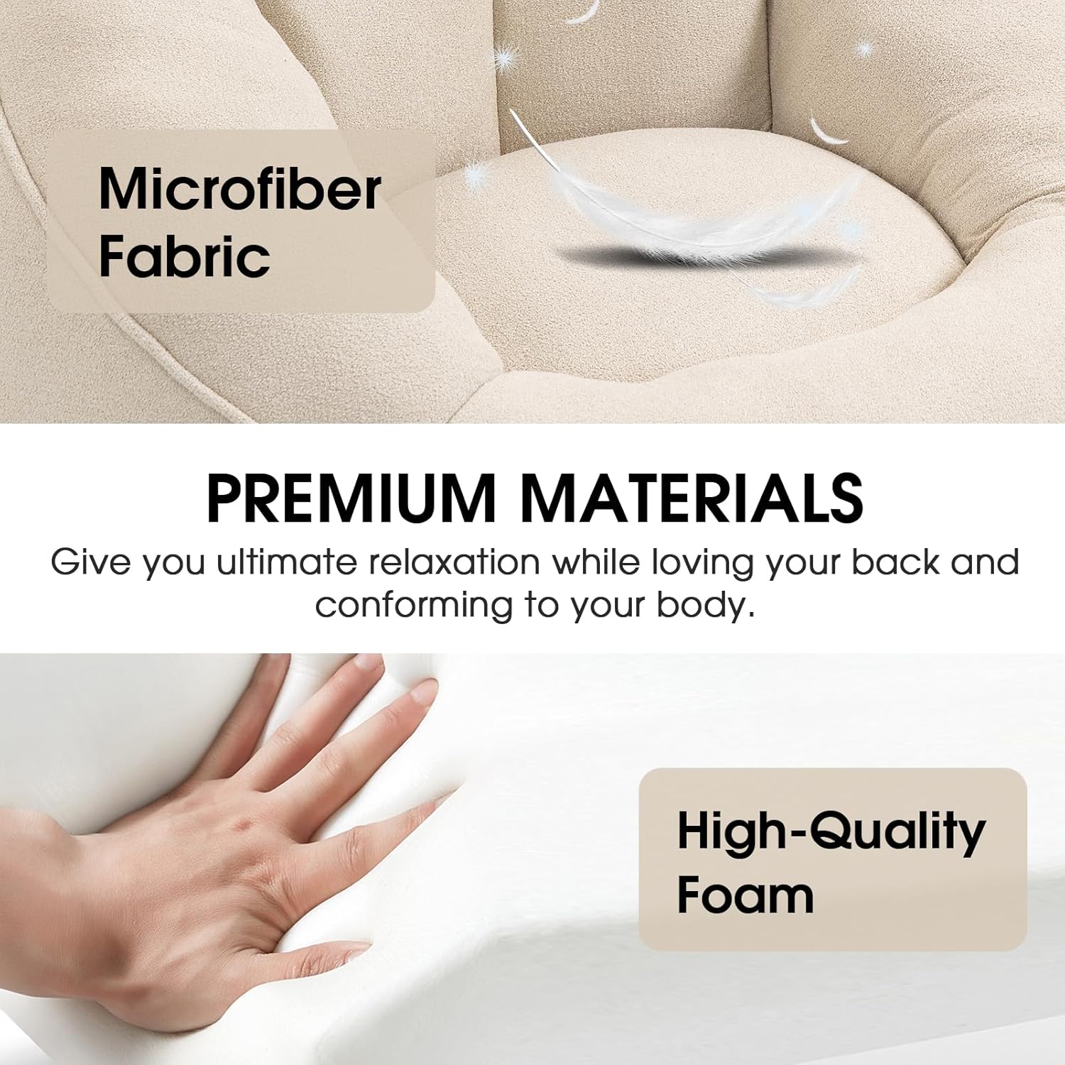 Bean Bag Chair for Adult, Microfiber Upholstered Bean Bag Sofa with Petal Back, Shell-Shaped Beanbag Chair with Footstool, Memory Foam Stuffed Lazy Sofa for Living Room, Bedroom (Beige) 5 81nCONt+e2L. AC SL1500