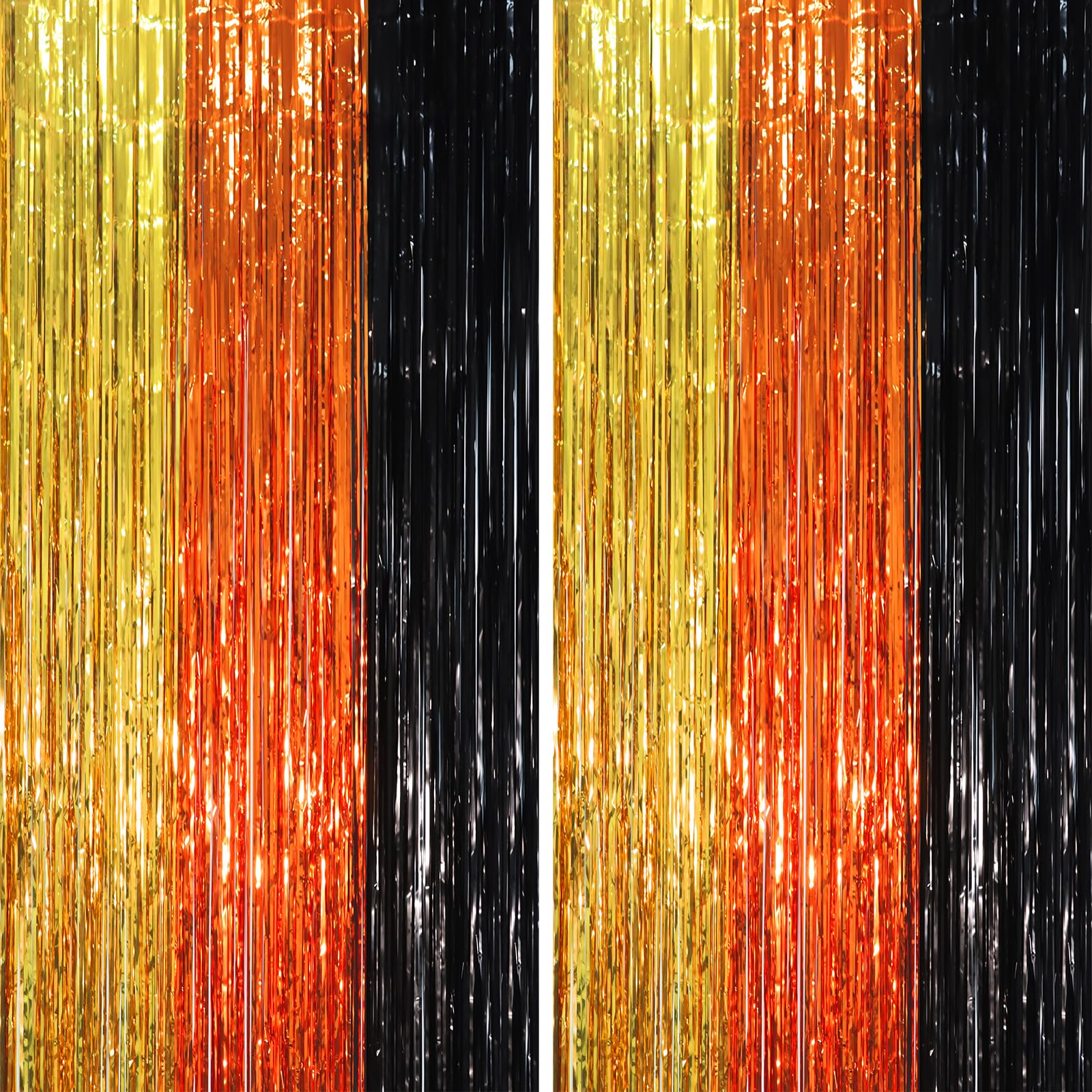 Voircoloria 2 Pack Black Gold Orange Foil Fringe Backdrop