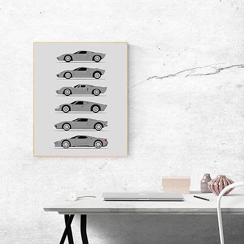 Vista 26 de Handmade Poster compatible with Ford GT Generation and Print of Ford GT40 - White Cars with Blue Stripes, 11x14" Metallic Print (Unframed)-Gift Car