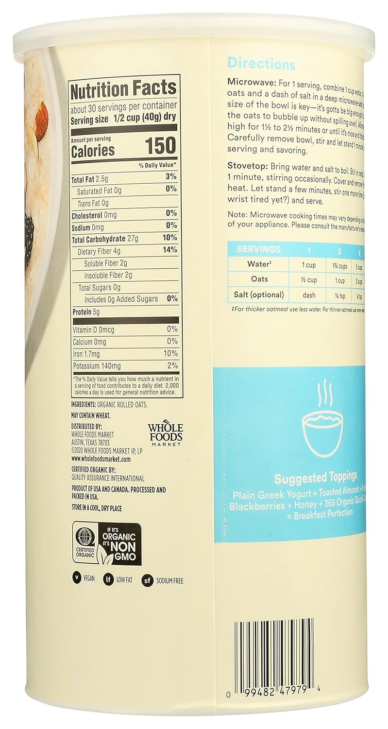 Buy 365 by Whole Foods Market, Oats Quick Canister Organic, 42 Ounce Online at Lowest Price in