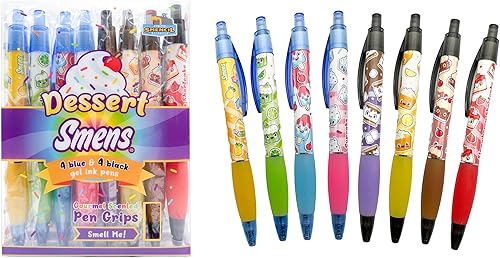 Miniatura 5 de Dessert Gel Smens - Bolígrafos perfumados gourmet patentados, tinta de gel (4 negros + 4 azules), punta media, 8 unidades