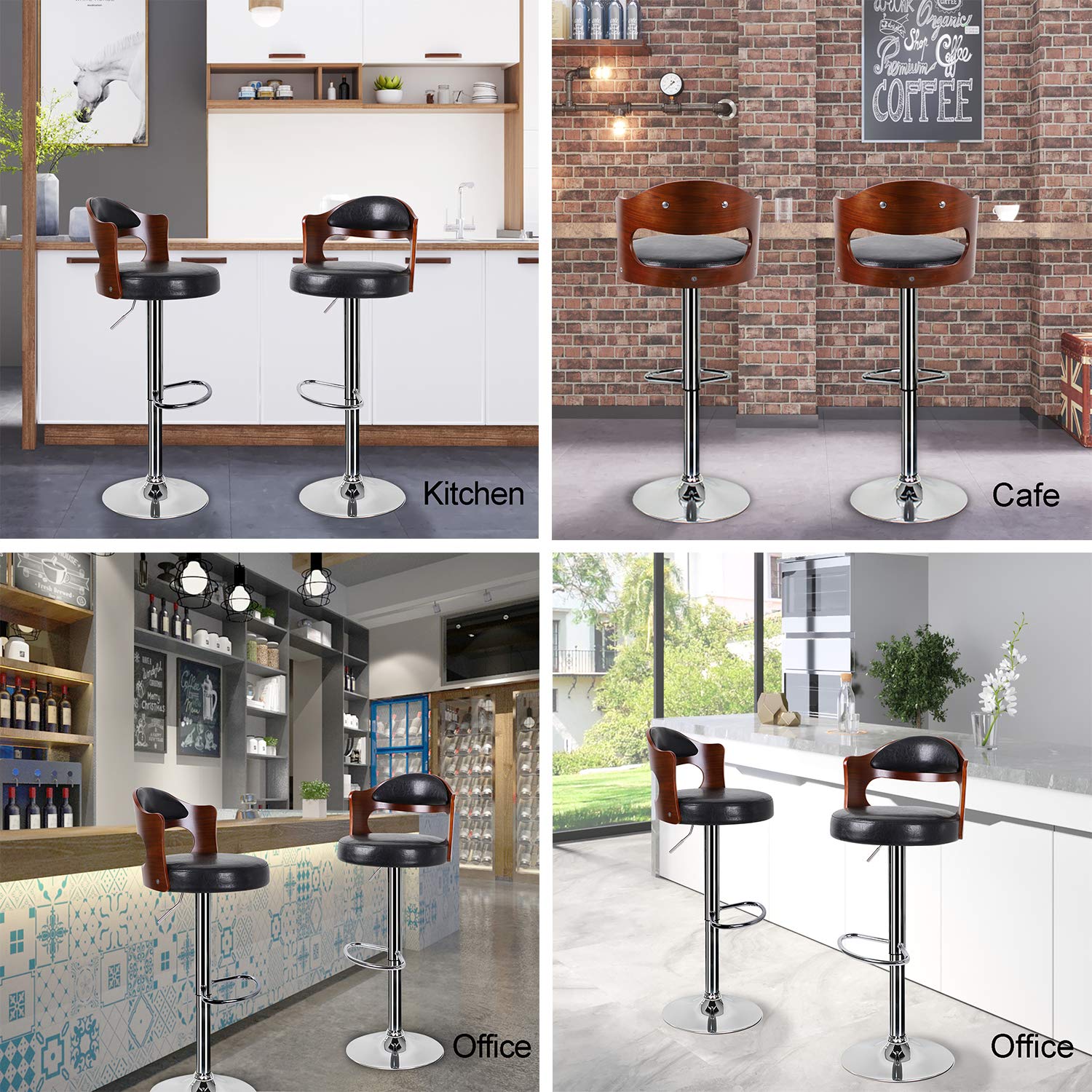 Buy Pair of Black Bar Stools,Breakfast Bar Stool with Padded Backrest