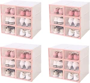 DWVO Lot de 12 Boîtes à Chaussures pliables - Boîte de Rangement pour Chaussure - Noir - pour