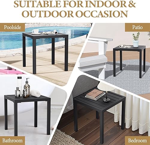 Miniatura 6 de Crestlive Products Mesa auxiliar para exteriores, pequeña mesa auxiliar cuadrada de metal, fácil de montar, resistente a la intemperie, ideal para