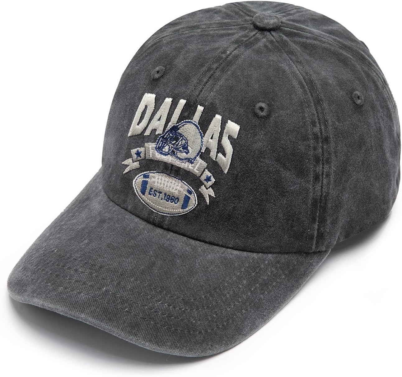 Embroidered City Vintage Washed Denim Football Hats for Men Women, Unisex Adjustable Cotton Fans Baseball Cap - Image 3