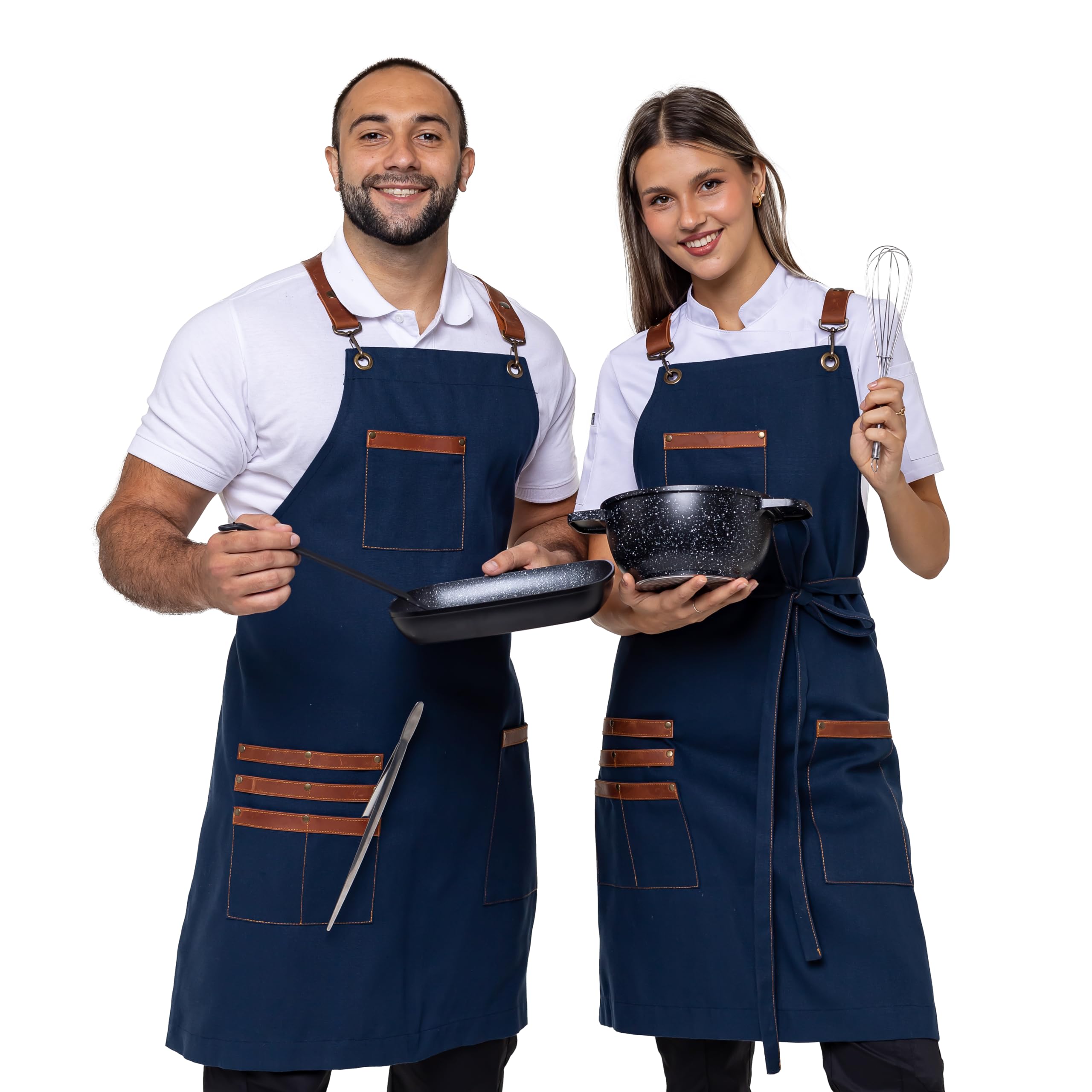 Delantal unisex con tirantes de piel, talla única