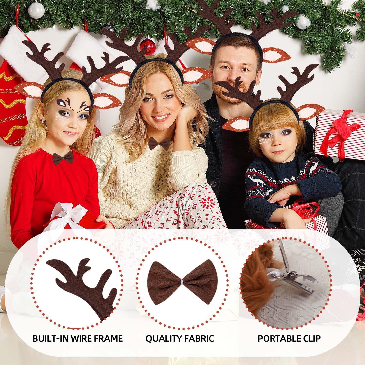 SHIFANQI Reindeer Costume Adult, 4PCS Deer Ears Alters Headband, Face Tattoo Stickers - Image 3
