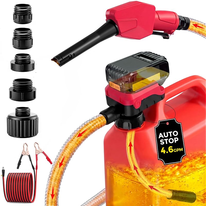 Bomba elétrica portátil de transferência de combustível Redane 17,4 L/min com parada automática, bico manual e 5 adaptadores FN401