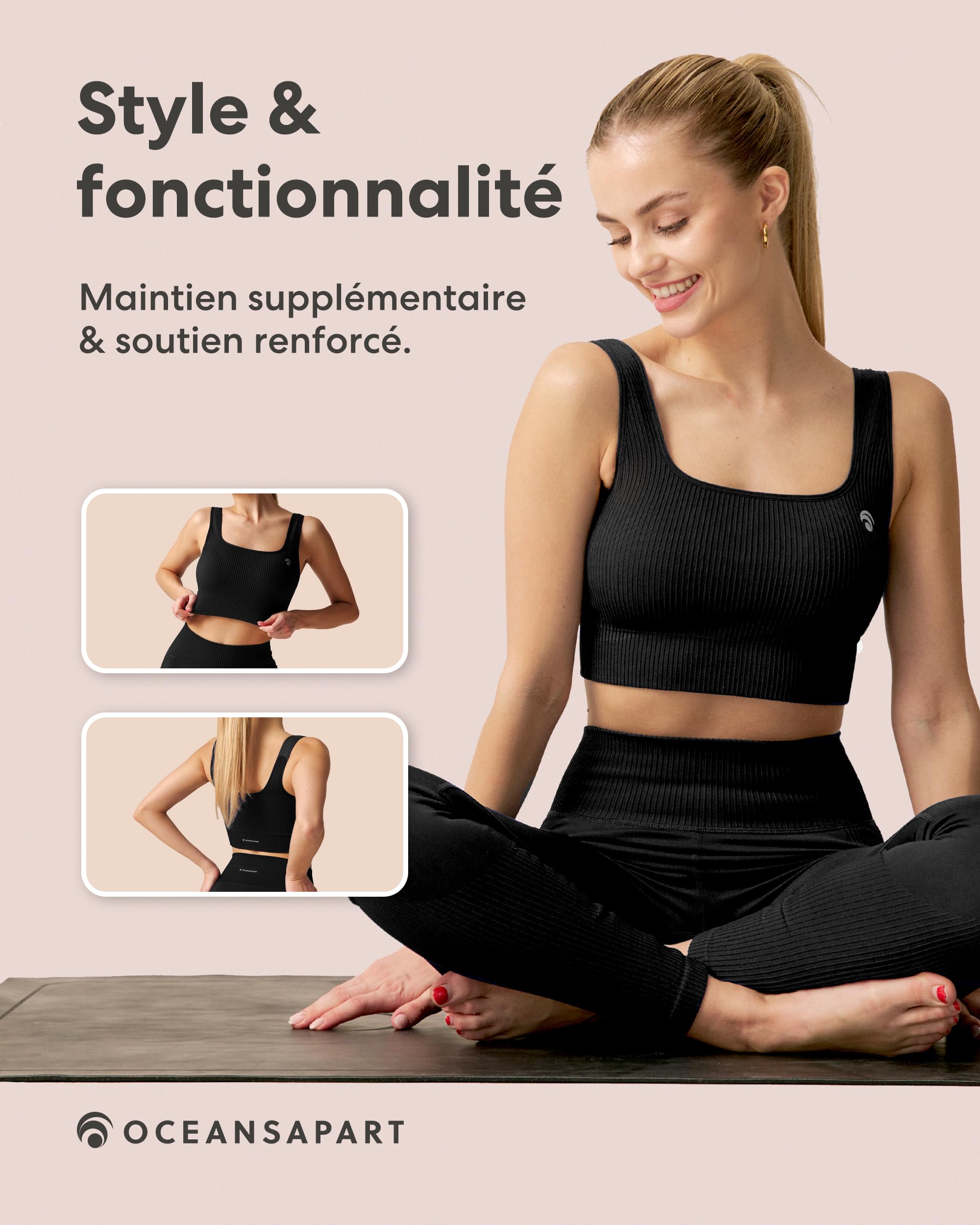 Oceansapart Sydney Brassière Femme sans Armature à Encolure Carrée et Tissu Double - Brassière Forte Poitrine Confortable pour Running, Yoga et Salle - Soutien Gorge Sport Respirant Taille XS-XXL