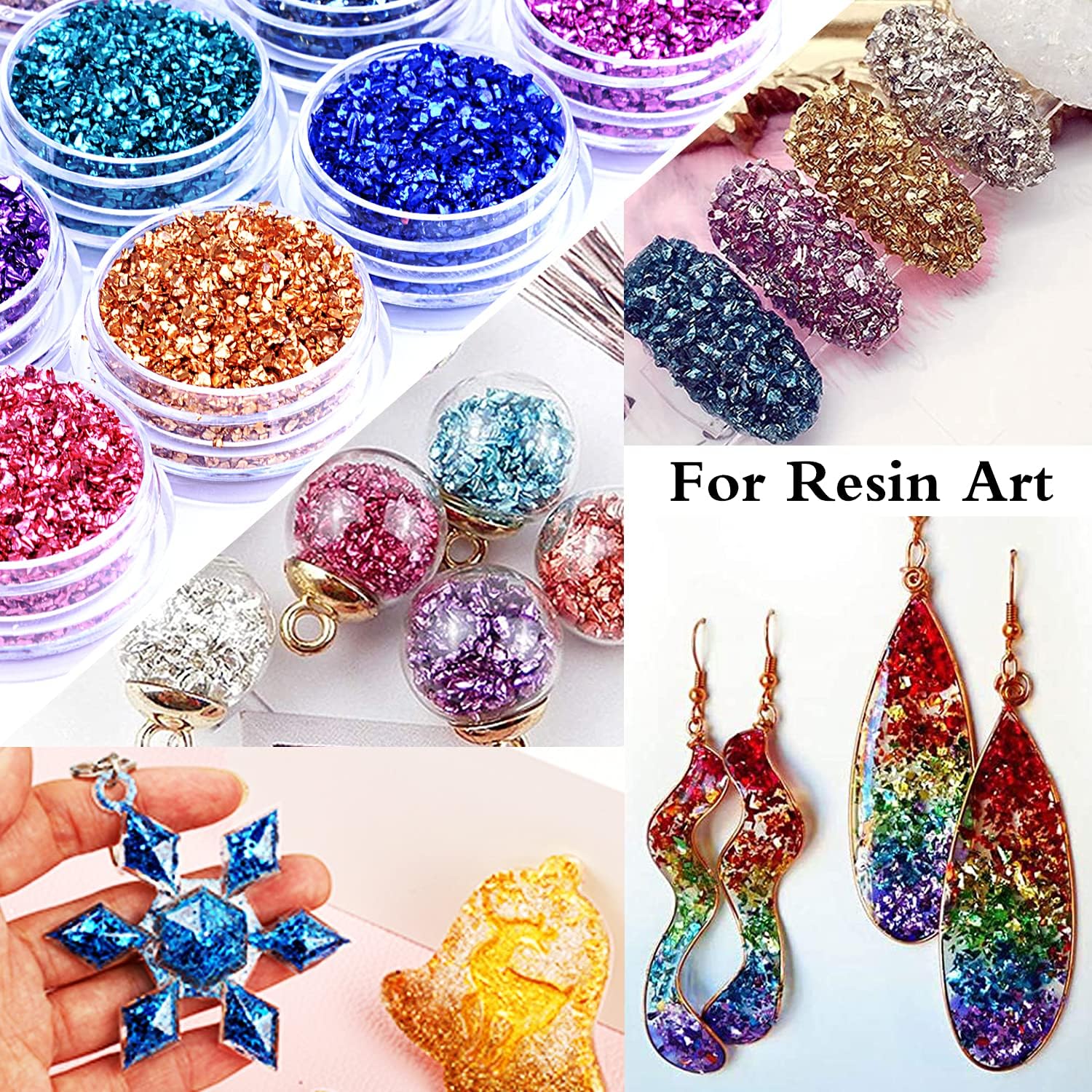 24 Box Crushed Glass Craft Glitter Fine for Resin Art, Small Broken Glass Pieces Irregular Metallic Crystal Chips Chunky Flakes Sequins for Nail Arts DIY Vase Filler Epoxy Jewelry Making Decoration