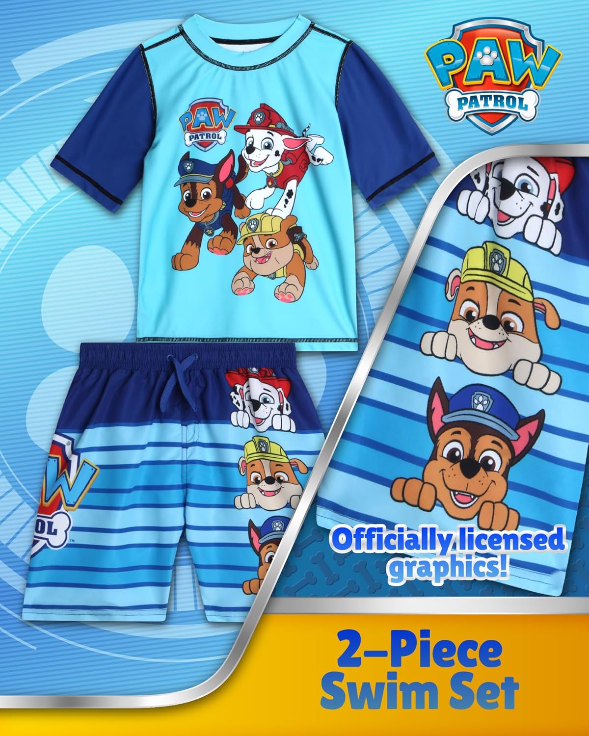 Nickelodeon Paw Patrol Boys Rash Guard Set - 2 Piece Chase Marshall TMNT UPF50 Swim Shirt & Swim Trunks for Toddler & Big Kid