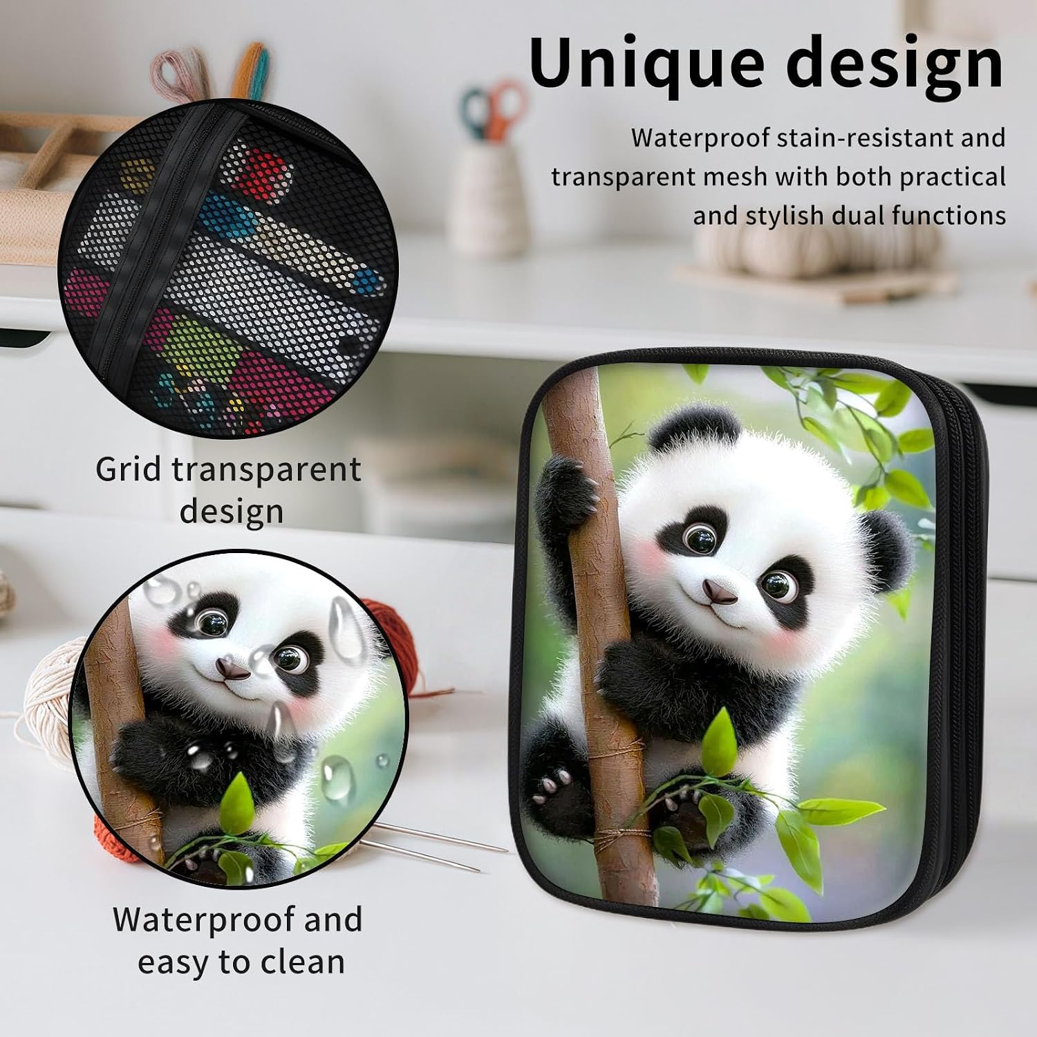 ETLKJVBL Crochet Hook & Knitting Needle Organizer Case, Cute Panda 2-Layer Travel Storage Bag for Hooks, Needles & Accessories, Empty