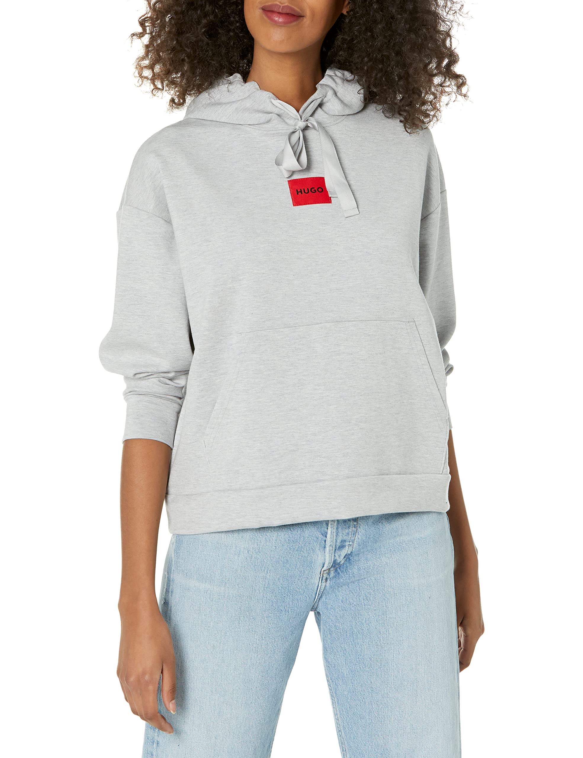 HUGO Women's Relaxed Fit Hooded Sweatshirt, Aluminum, Large