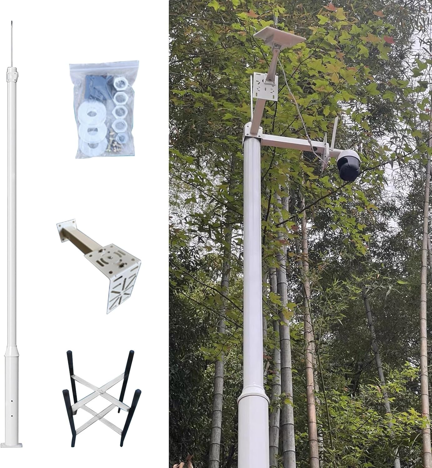 Heavy Duty Outdoor Security Camera Pole with Universal Bracket & Ground Stake - 11.5ft Weatherproof Surveillance Stand for Enhanced Security Solutions