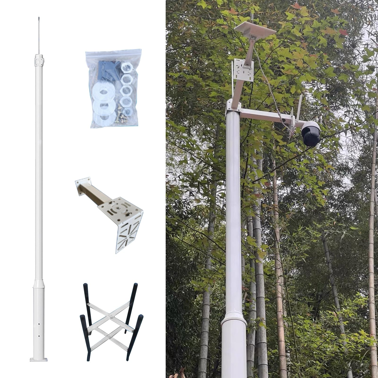 Aioneer Heavy Duty 13.1Ft Security Camera Pole With Universal Bracket & Ground Stake - Weatherproof Outdoor Surveillance Stand For, Home Security Systems, And Camera Mounting