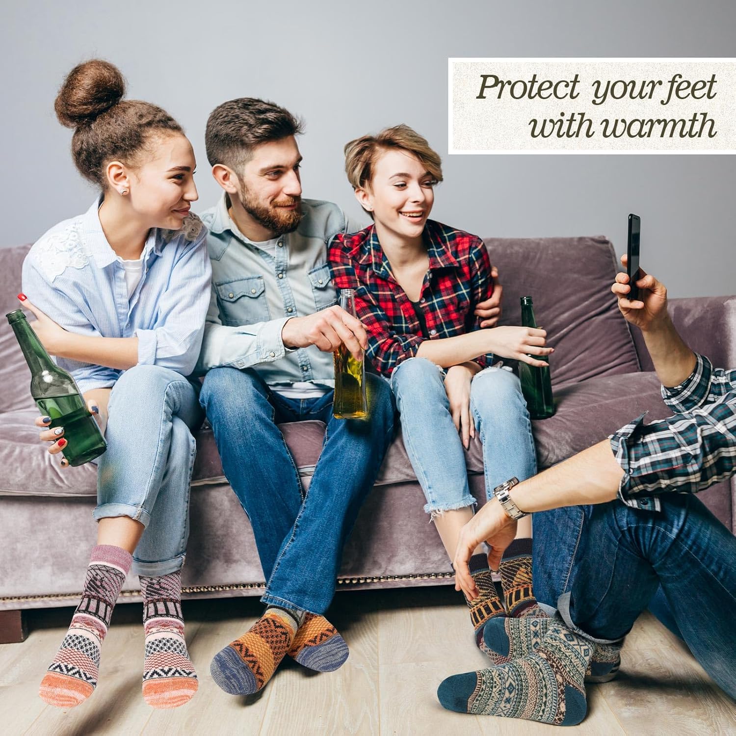 Toulite 60 Pairs Women Socks Winter Bulk Soft Thermal Warm Thick Knit Wool Socks Gifts for Women Men Christmas Homeless Care - Image 5