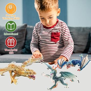 Fistone Western Dragon Toy Set, 3 PCS Realistic Battle Dragon, Lion Dragon, Demon Dragon Figurines, Creature Dragon Playset for Kids, Dragon Toy Action Figure for Kids Ages 3+