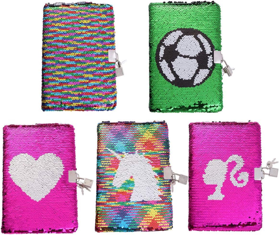 Sequin Notebook Reversible Football Pattern Notebook with Lock - Image 3