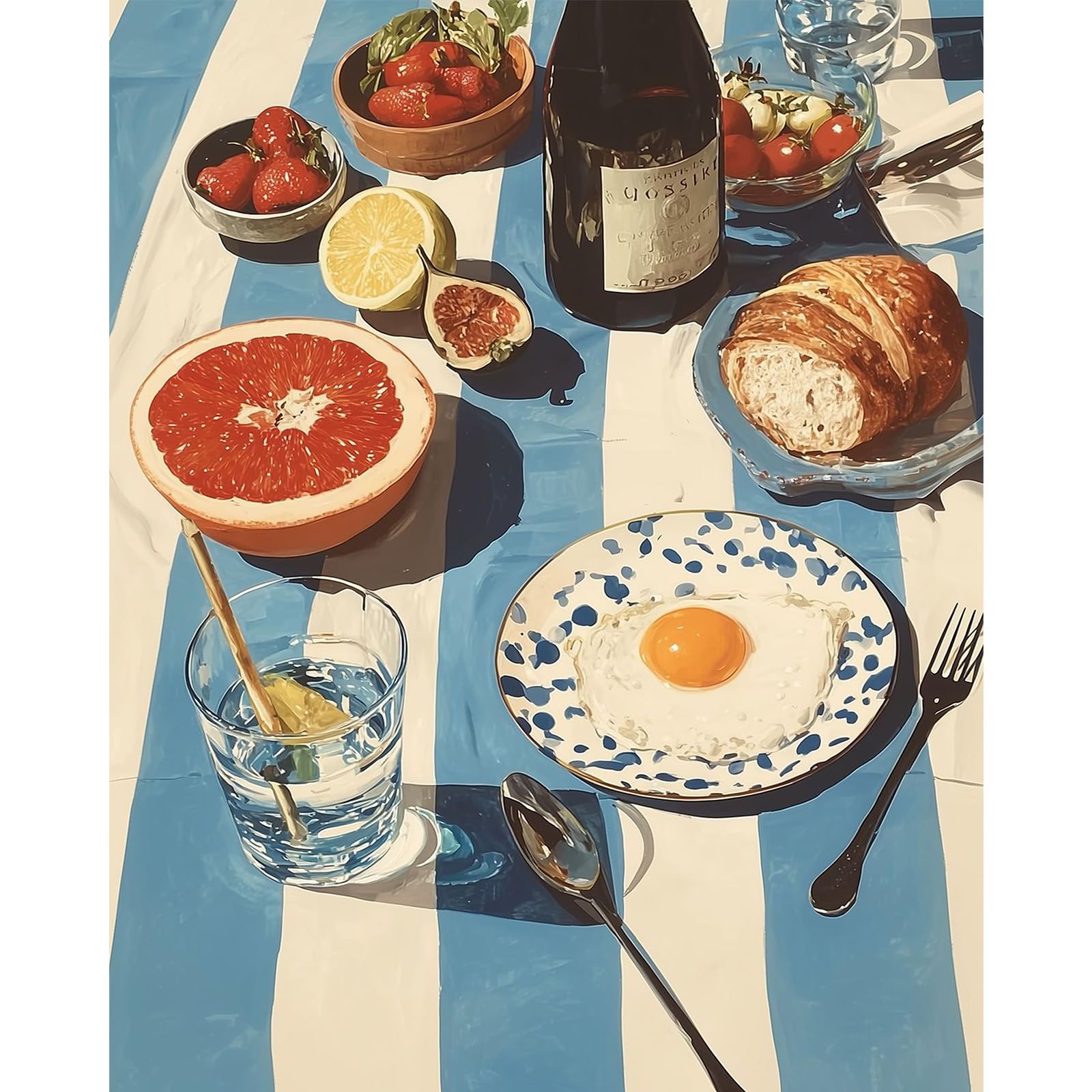 RICUVED Food Paint by Number Kits for Adults, DIY Red Wine Canvas Oil Painting Kit for Adults Kids Canvas Oil Hand Painting with Brushes Paint Kits Without Frame 30x40cm