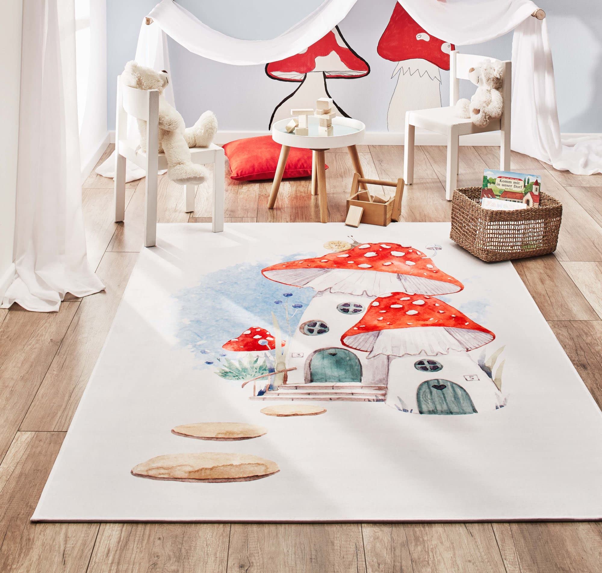 Steffensmeier Kinderteppich Tiere für Mädchen und Jungen Sweet Dreams Collection Pilzhaus, Größe: 140x200 cm